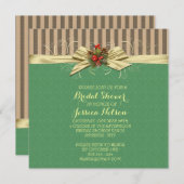 金ゴールドリボンダマスククリスマスブライダルシャワー 招待状 (正面/裏面)