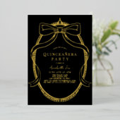 金ゴールドリボンティアラフレームブラックキンセアニラ 箔招待状 (立ち正面)