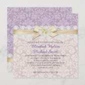 金ゴールドリボンフローララベンダーダマスウェディング招待状 招待状 (正面/裏面)