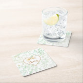 金ゴールドリボンミントフローラうれしそうなクリスマスホリデー スクエアペーパーコースター (インサイチュ)