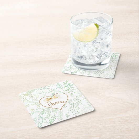 金ゴールドリボンミントフローラうれしそうなクリスマスホリデー スクエアペーパーコースター (インサイチュ)