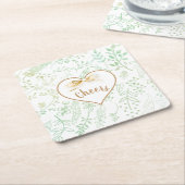 金ゴールドリボンミントフローラうれしそうなクリスマスホリデー スクエアペーパーコースター (アングル)