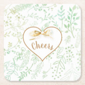 金ゴールドリボンミントフローラうれしそうなクリスマスホリデー スクエアペーパーコースター (正面)