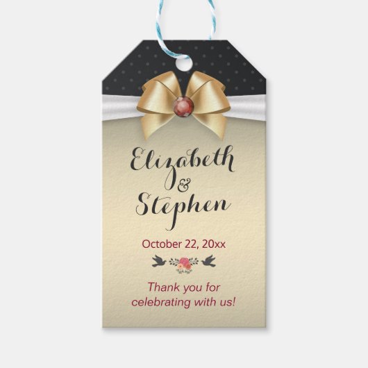 金ゴールドリボンレッドダイヤ結婚モンドのサンキューギフトラベル ギフトタグ (正面)
