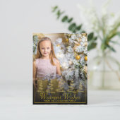 金ゴールドリボン様式化クリスマスツリーフォトホリデー ポストカード (スタンド正面)