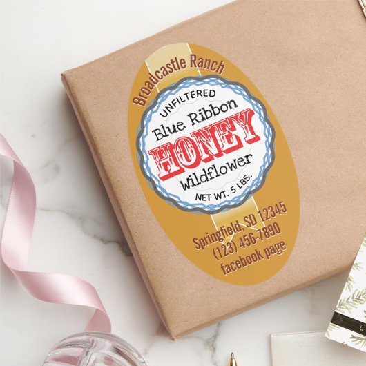 金ゴールドリボン赤ヴィンテージタイポグラフィハニーシール 楕円形シール