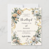 金ゴールドリボン黄色花模様結婚式招待状 (正面)