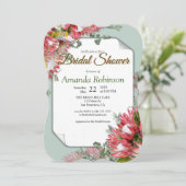 金ゴールドリボン&明るい赤紫色プロテアフラワーブライダルシャワー 招待状 (スタンド正面)