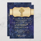 金ゴールドリボン(金ゴールドケルト十字付) 招待状 (正面/裏面)