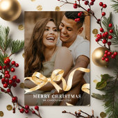 金ゴールドリボンBow写真クリスマス シーズンカード