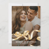金ゴールドリボンBow写真クリスマス シーズンカード (正面)