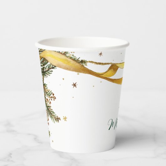 金ゴールドリボ素朴ンクリスマスパーティー 紙コップ (正面)