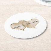 金ゴールドリュックスグリッターグリッツハート結婚ズ ラウンドペーパーコースター (アングル)