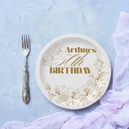 金ゴールドリリーテーマ大人パーティー ペーパープレート