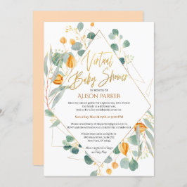 金ゴールドリリーユーカリ自然 |バーチャルベビーシャワー 招待状