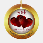 金ゴールドリングや輪と赤いハート セラミックオーナメント (裏面)