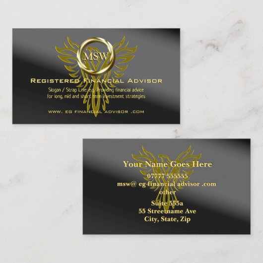 金ゴールドリングや輪イーグルシェードブラック、財務顧問 アドバイスカード (正面/裏面)