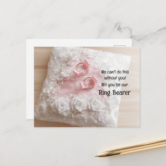 金ゴールドリングや輪サテン枕リングや輪持参人 案内ポストカード (正面/裏面インサイチュ)