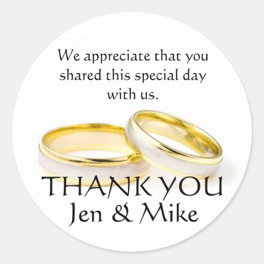 金ゴールドリングや輪サンキューユキュ結婚式の引き出物シール ラウンドシール (正面)