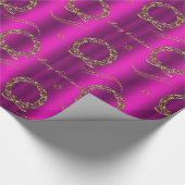 金ゴールドリースとスターピンクのクリスマス ラッピングペーパー (角)