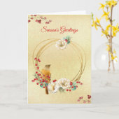 金ゴールドリースとマグノリアとバードクリスマス カード (黄色い花)