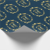 金ゴールドリースオンネイビークリスマス ラッピングペーパー (角)