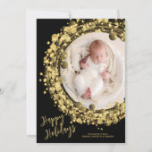 金ゴールドリースオンブラックフォトハッピー シーズンカード (正面)