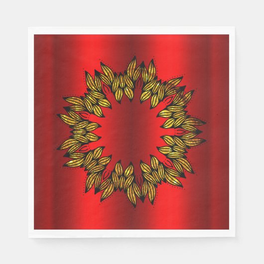 金ゴールドリースオンレッドクリスマス スタンダードランチョンナプキン (正面)