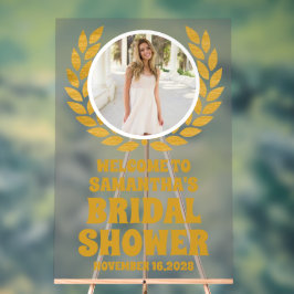 金ゴールドリースフォトブライダルシャワーウェルカムフロステッド アクリルサイン