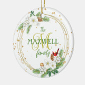 金ゴールドリースホワイトベリー、ペチュニアスと(鳥)ショウジョウコウカンチョウ セラミックオーナメント (左)