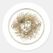 金ゴールドリースメリークリスマスステッカー ラウンドシール (正面)