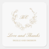 金ゴールドリースモノグラムエレガントウェディング スクエアシール (正面)