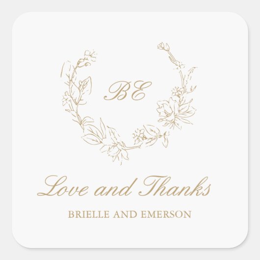 金ゴールドリースモノグラムエレガントウェディング スクエアシール (正面)