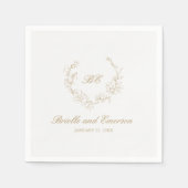 金ゴールドリースモノグラムエレガントウェディング スタンダードカクテルナプキン (正面)