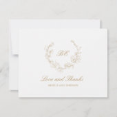 金ゴールドリースモノグラムフォトエレガントな結婚式 サンキューカード (正面)