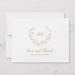 金ゴールドリースモノグラムフォトエレガントな結婚式 サンキューカード