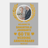金ゴールドリース写真60th 結婚anniversary welcome アクリルサイン (正面)