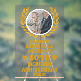 金ゴールドリース写真60th 結婚anniversary welcome アクリルサイン