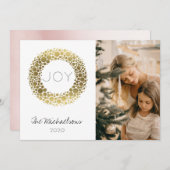 金ゴールドリース赤面水の色フォトホリデー シーズンカード (正面/裏面)