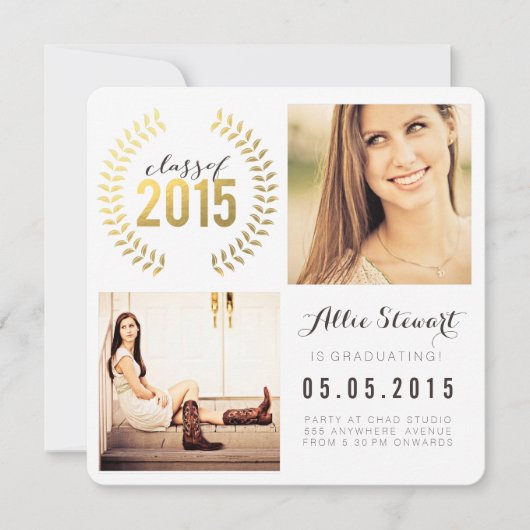 金ゴールドリース2015年の大学院フォトカード 案内状 (正面)