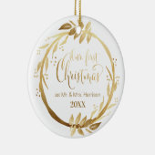 金ゴールドリース |写真のミスター&ミセスとしての私たちの最初のクリスマス セラミックオーナメント (右)