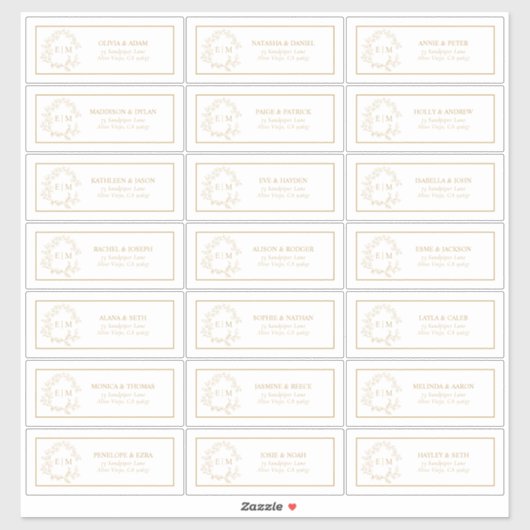 金ゴールドリーピークレストモノグラムゲストアドレスステッカー シール (シート)