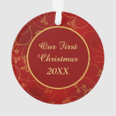 金ゴールドリーフつる植物写真テンプレート初めてのクリスマス オーナメント (裏面)