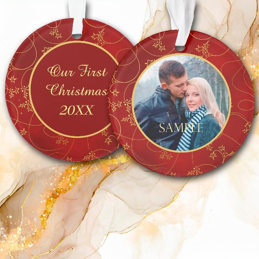 金ゴールドリーフつる植物写真テンプレート初めてのクリスマス オーナメント