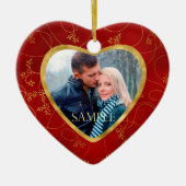 金ゴールドリーフつる植物写真テンプレート初めてのクリスマス セラミックオーナメント (正面)