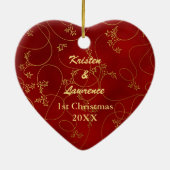 金ゴールドリーフつる植物写真テンプレート初めてのクリスマス セラミックオーナメント (裏面)