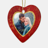 金ゴールドリーフつる植物写真テンプレート初めてのクリスマス セラミックオーナメント (左)