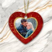 金ゴールドリーフつる植物写真テンプレート初めてのクリスマス セラミックオーナメント