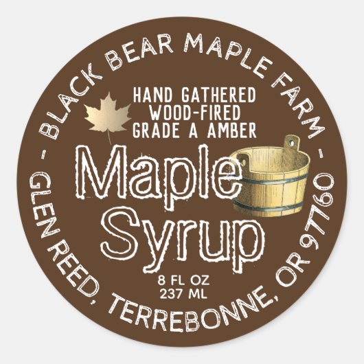 金ゴールドリーフとバケットウッドメープルシロップ茶 ラウンドシール (正面)