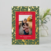 金ゴールドリーフを押し込み |緑の赤いフローラ枠 |写真 箔シーズンカード (立ち正面)